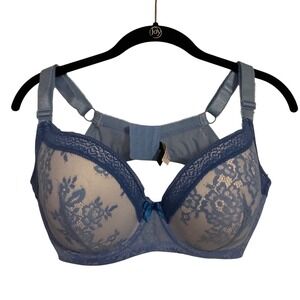 Adore Me Bra Womens 42DD Blue Floral Lace Contour Support Excellent